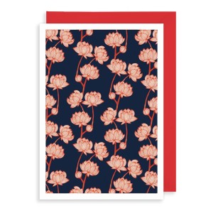 Поздравителна картичка - Бели цветя на тъмносин фон